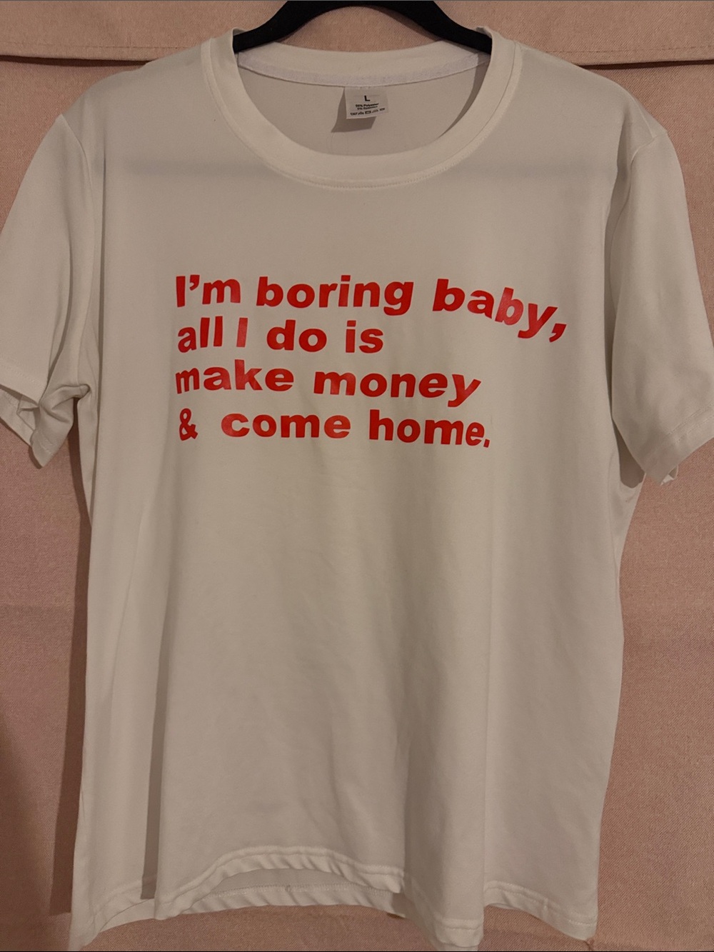 White Graphic Tee with Red Text - "I'm boring baby"